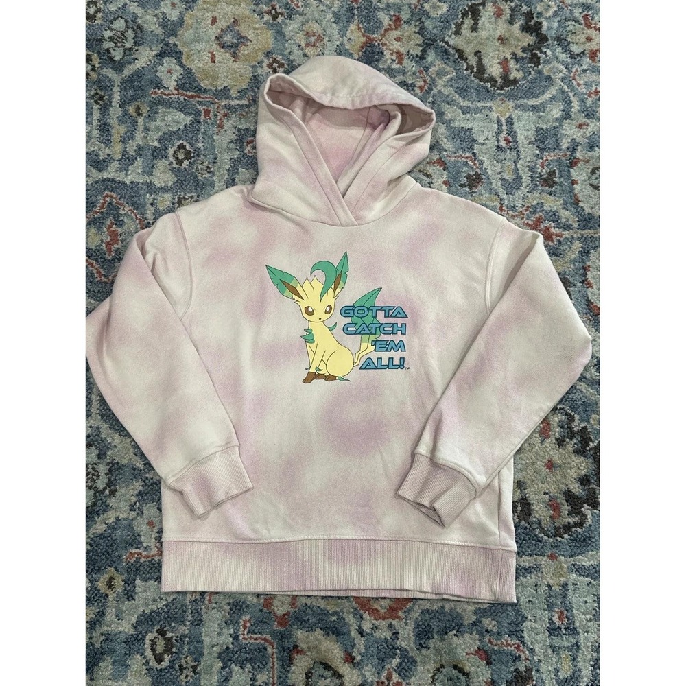 Pokemon Hoodie Girls Medium Pink Tie Dye Leafeon Graphic EUC